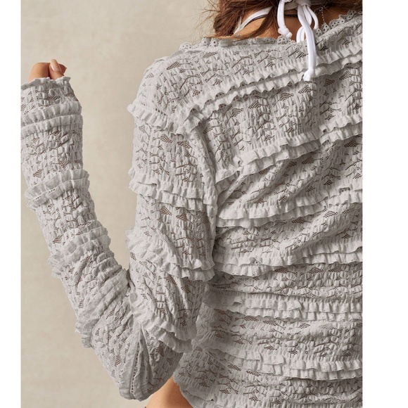 Boho Fitted Button Down Frill Ruffle Detail Long Sleeve top - Picture 9 of 11